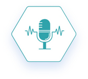 logo podcast en forme d'hexagone avec contour bleu du microphone